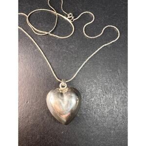Vintage Sterling Puffy Heart Harmony Pendant on 20” Diamond-Cut Chain